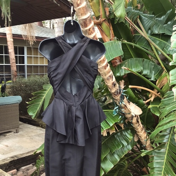 Vintage 80s climax for David Howard peplum and large bow cocktail dress - Picture 5 of 13